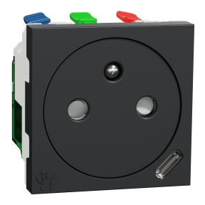 Unica - prise 2P+T affl FR + USB C 10,5W - 90° - rap - 2 mod - Anthr - méca seul