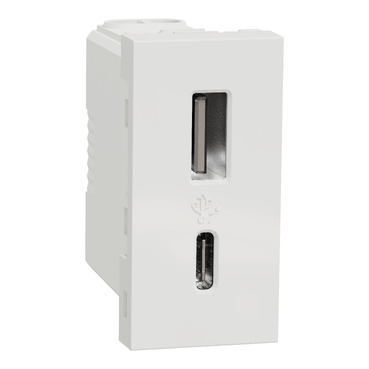 Schneider Electric NU301918 Unica - prise chargeur USB double - rapide 18W  - 3,4A type A+C - 2 mod - blanc