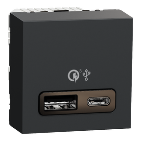 Unica - prise chargeur USB double - rapide 18W - 3,4A type A+C - 2 mod - anthra