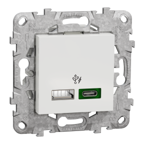 Unica - prise chargeur USB - C 45W + A 7,5W - 2 mod - blanc - méca support fix