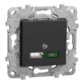 Unica - prise chargeur USB - C 45W + A 7,5W - 2 mod - anth - méca support fix