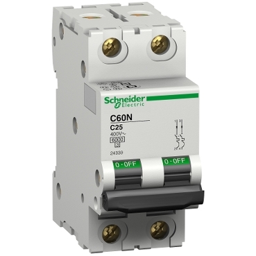 A9F77216, Disjoncteur Schneider Electric iC60N 2P, 16A, pouvoir de coupure  6 kA, montage rail DIN