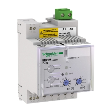 Residual current protection relay, VigiPacT RH86M, 30mA-10A, 220/240VAC 50/60Hz, DIN rail mounting