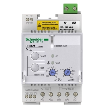 Residual current protection relay, VigiPacT RH86M, 30mA-10A, 220/240VAC 50/60Hz, DIN rail mounting-2