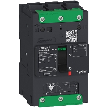 Disjuntores Compact NSXm Schneider Electric Disjuntores com disparador térmico ajustável e magnético fixo para aplicações com corrente nominal entre 16 e 160A. Disponível com proteção integrada de fuga à terra.