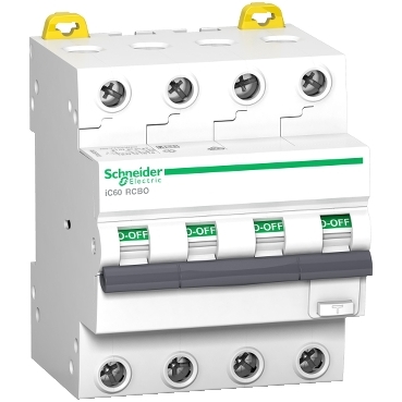 Acti9 iC60 RCBO (2P, 3P, 4P) Schneider Electric Personskyddsbrytare med kombinerat jordfelsskydd och överströmsskydd.