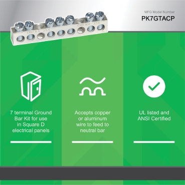 PK7GTACP - Load center accessory, QO/Homeline, ground bar kit, 7