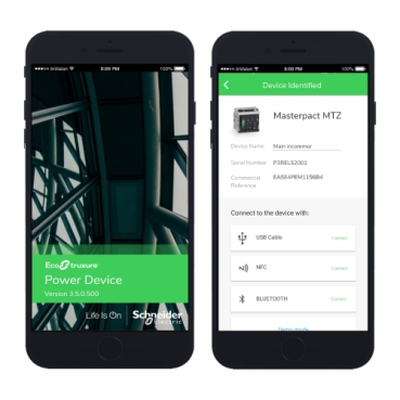 EcoStruxure Power Device Schneider Electric En app för drift och underhåll av mellanspänning och lågspänning så som reläskydd och effektbrytare i fastigheter.