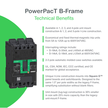 BKA160151 - Circuit breaker, PowerPacT B, 15A, 1 pole, 600Y
