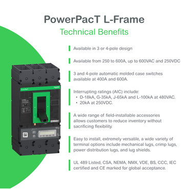 LJA36400U53X - Circuit breaker, PowerPacT L, 400A, 3 pole, 600VAC