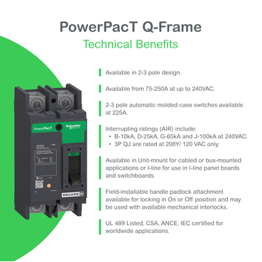 QBL22225 - Circuit breaker, PowerPacT Q, 225A, 2 pole, 240VAC