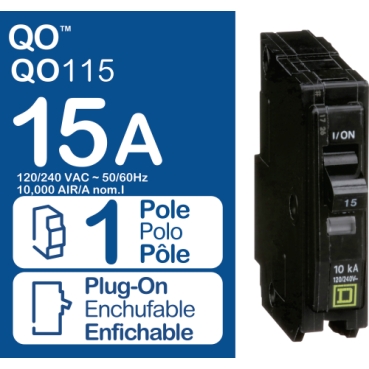 QO115 - Mini circuit breaker, QO, 15A, 1 pole, 120/240VAC