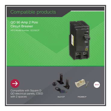 キューピー QO290CP - Mini circuit breaker, QO, 90A, 2 pole, 120/240VAC, 10kA
