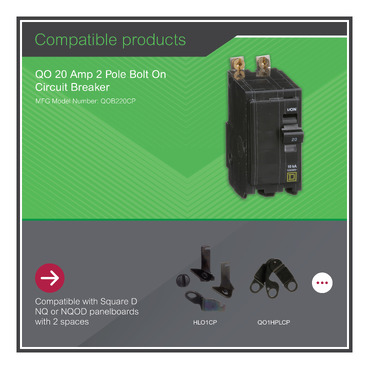 QOB220 - Mini circuit breaker, QO, 20A, 2 pole, 120/240VAC, 10kA 