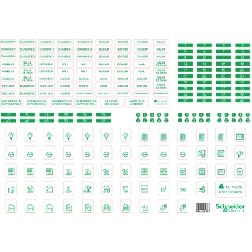 Schneider Electric R9H13228, Resi9 - lot de 10 feuilles A4 de symboles  autocollants en plastique transparent