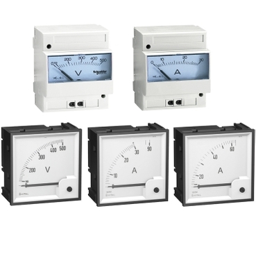 Amperímetro y voltímetro analógico Schneider Electric Amperímetros y voltímetros montados en panel y carril DIN