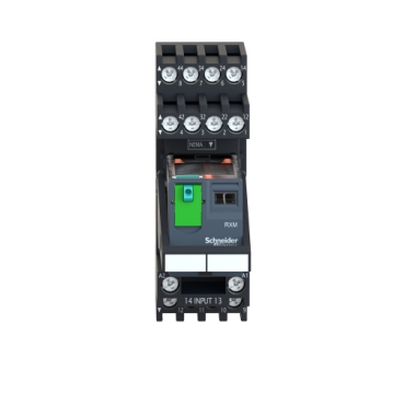 RXM2AB2BDPVM - miniature plug in relay pre assembled, Harmony  Electromechanical Relays, 10A, 2CO, with LED, lockable test but to n, mixed  terminals socket, 24V DC