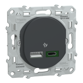 Ovalis - Chargeur USB type A 7,5W +C 45W - Forte puissance type C - Anthracite