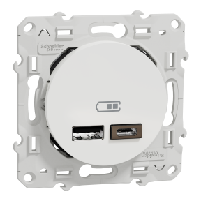 Odace - prise USB double - type A+C - Blanc - 5 Vcc - 2,4A