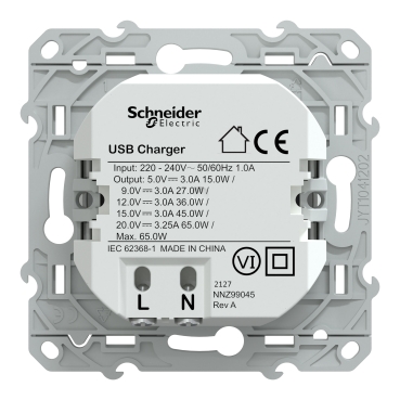 Odace - chargeur USB C 65W - forte puissance pour charge app. mobiles -  blanc - S520406 - SCHNEIDER