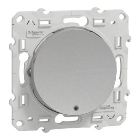 Odace, bouton poussoir avec témoin lumineux bleu LED, coloris Aluminium, 10 A, fixation à griffes