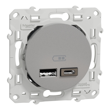 Odace - prise USB double - charge rapide - type A+C - aluminium - 18W -  3,4A Schneider Electric