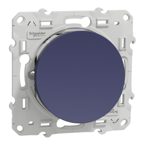 Odace, bouton poussoir avec témoin lumineux bleu LED, coloris bleu Cobalt mat, 10 A, fixation à griffes