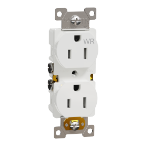 Socket-outlet, X Series, 15A, standard, duplex, tamper resistant, weatherproof, residential, white, matte finish