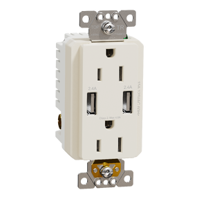 USB charger + socket-outlet, X Series, 15A socket, 4.8A USB A/A, duplex, tamper resistant, light almond, matte finish