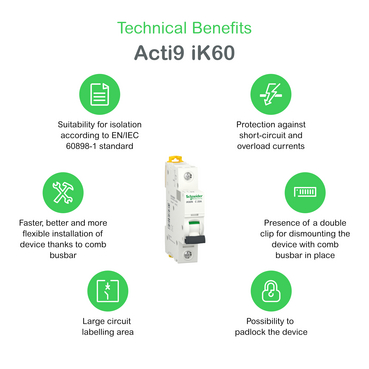 A9K23110 - Acti9 Intreruptor Miniatura, IK60N, 1P, 10 A, curba B
