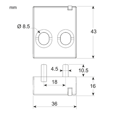 PowerTag Monoconnect 63A 1P+N top - TI Dimensions
