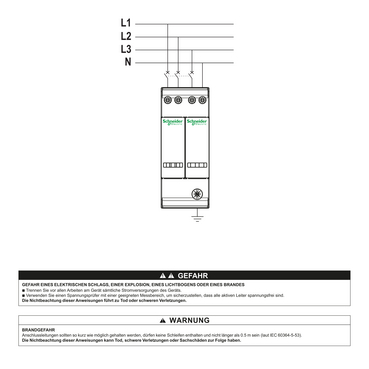 Überspannungsableiter, iPRD C20r-C40r, 3P+N, type 2+3, Compact, FM-Kontakt - Schaltplan