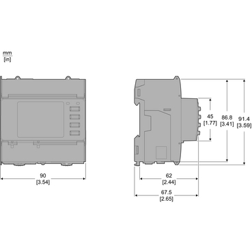 DIN rail meter, PowerLogic EM3570, Ethernet - Dimensions