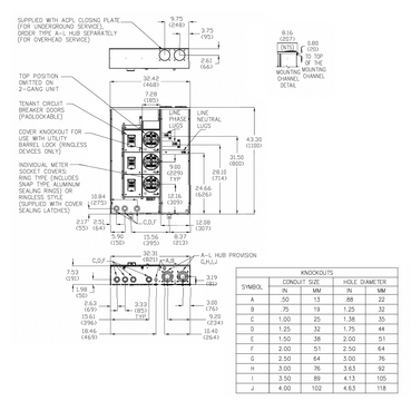 Dimension Drawing - 125A, Three Socket