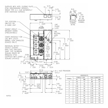 Dimension Drawing - 200A, Two and Three Socket