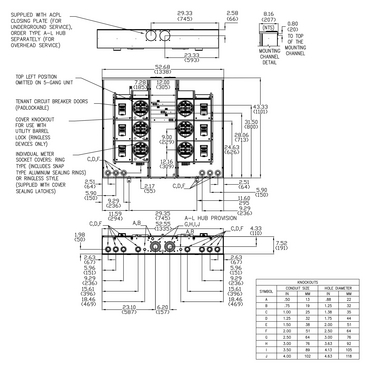 Dimension Drawing - 200A, Five and Six Sockets