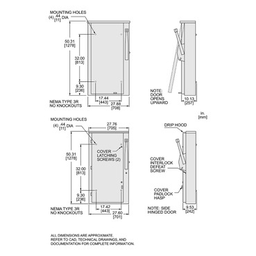 Illustration: Dimensions Drawing for H326R, H366R, HU366R, H326NR, and H366NR