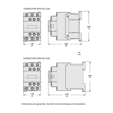 Dimensions Drawing for LC1D09 -- (Dimensions for Contactor with AC and DC Coil)