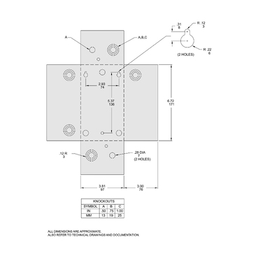 Illustration: Dimensions and Knockouts Drawing for QO2L30S