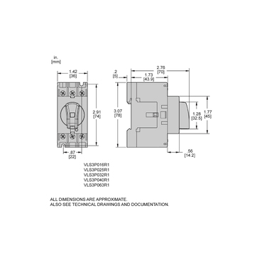 Illustration: Dimensions Drawing for VLS3P016R1 VLS3P025R1 VLS3P032R1 VLS3P040R1 VLS3P063R1