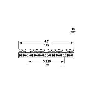 Illustration: Dimensions Drawing: PK12GTA QO/Homeline Ground Bar, 12 Terminals