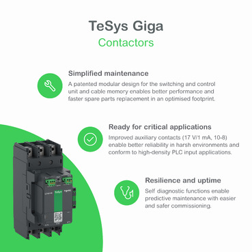 High power contactor, TeSys Giga, 3 pole (3NO), AC-3 <=440V 330A, advanced version, 200…500V wide band AC/DC coil-4