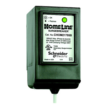 Homeline HOM2175SB Interruptor de sobretensión SPD Square D Para la supresión de sobretensiones de servicios y aparatos eléctricos monofásicos, trifásicos, 120/240 Vca, 50/60 Hz.