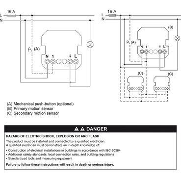 Motion sensor switch, wiring diagram (en)