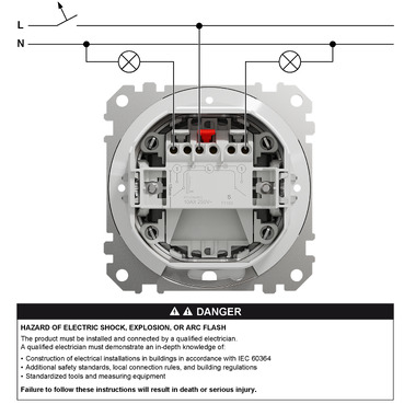 Switch, Sedna Design & Elements, 2-circuit, IP44, wiring diagramm (en)