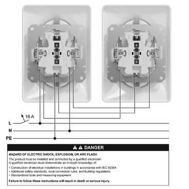 Double-socket outlet, Sedna Design & Elements, wiring diagramm (en)