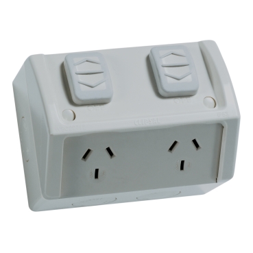 Weathershield Clipsal Outdoor switches and power points. Constructed with temperature resistance and heavy-duty plastics, this range can withstand frozen snowfields through to desert heat. 