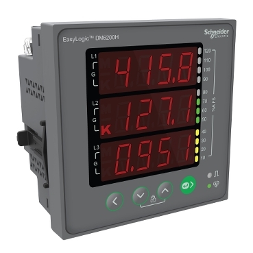 EasyLogic DM6x00H series VAF PF meters Schneider Electric Reemplace varios medidores analógicos y obtenga todas las mediciones del sistema eléctrico que necesita.