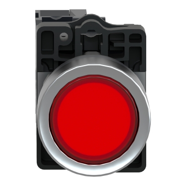 Complete illuminated push button, Easy Harmony XA2, plastic, flush, red, 22mm, spring return, 220V AC, 1NC-2