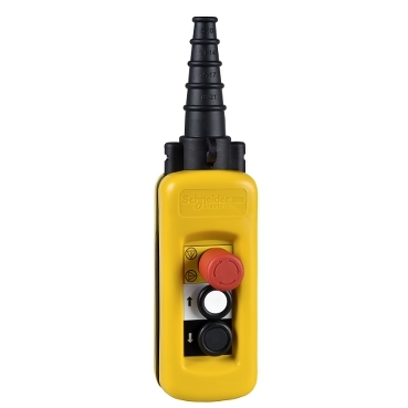 XACA2833H34 - Pendant control station, Harmony XAC, plastic, yellow, 2 push  buttons 2NO + 1NC, 1 emergency stop trigger action 2NC